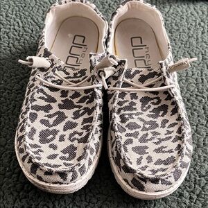 Hey Dude Kids Leopard Print Slip-On Shoes - White & Black